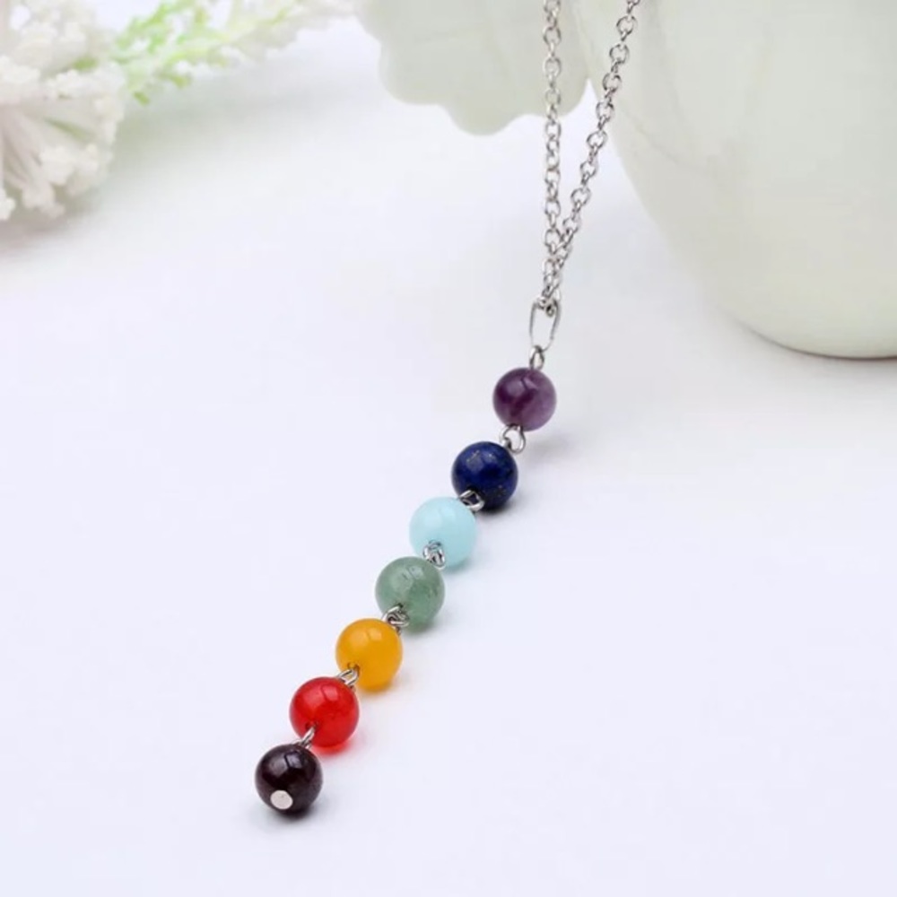 ❤️gorgeous🌈 multicolor beads silver necklace - Picture 5 of 8